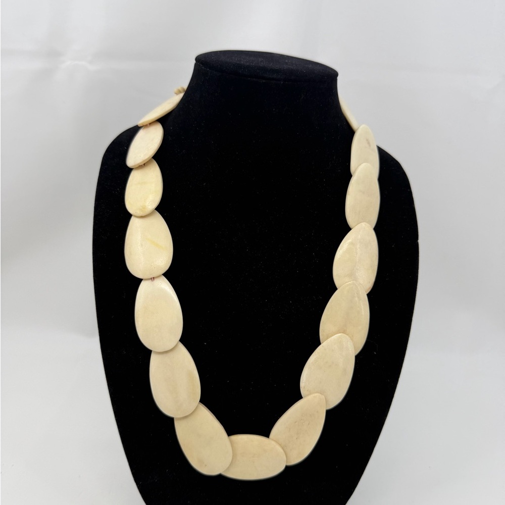 Vintage Bone Bead Necklace Large Statement Necklace Oval Flat Beads Boho Tribal